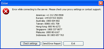 connection error popup