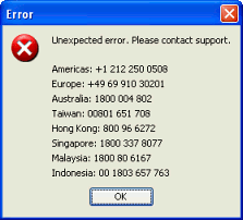 unexpected error popup